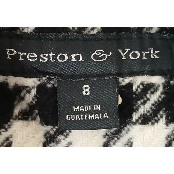 Preston & York Houndstooth Wool Blend Belted Wrap Coat Black White Size 8 - Picture 8 of 16